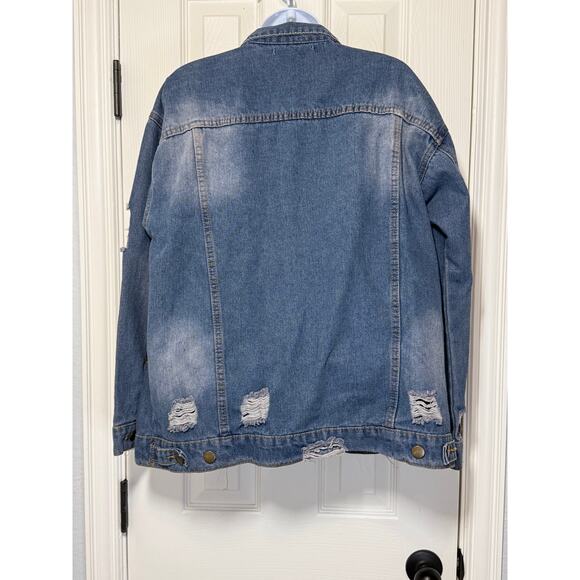 Say What? Women’s Distressed Jean Jacket Size Small Oversized Grunge Denim - Picture 5 of 10